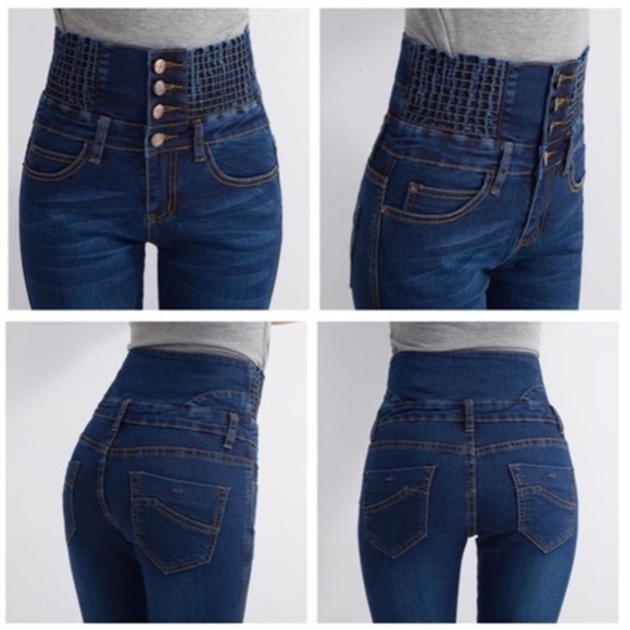 💎 2020 RIB CAGE HIGH WAISTED BLUE SKINNY JEANS - Picture 3 of 8